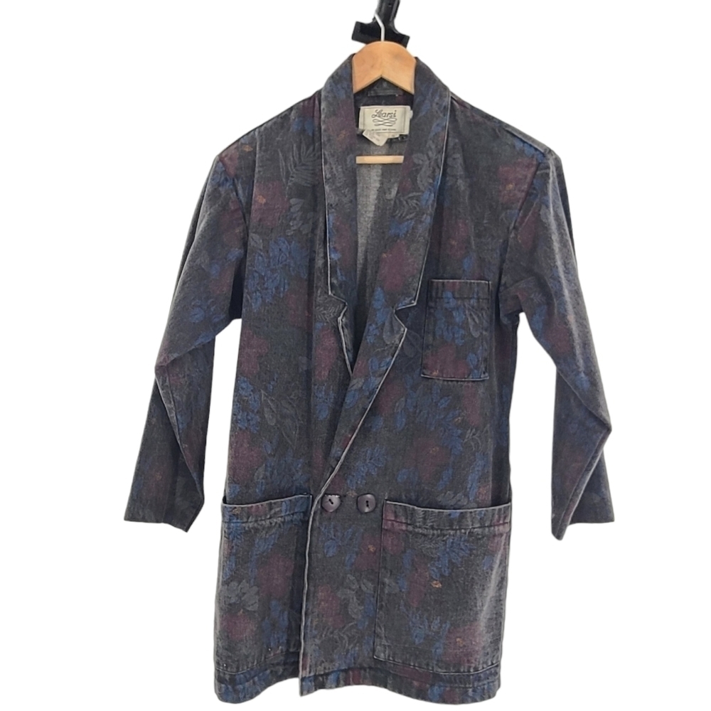 Learsi Boxy Fit Floral Denim Boyfriend Blazer Cottagecore‎ Blazer Jacket Vintage
